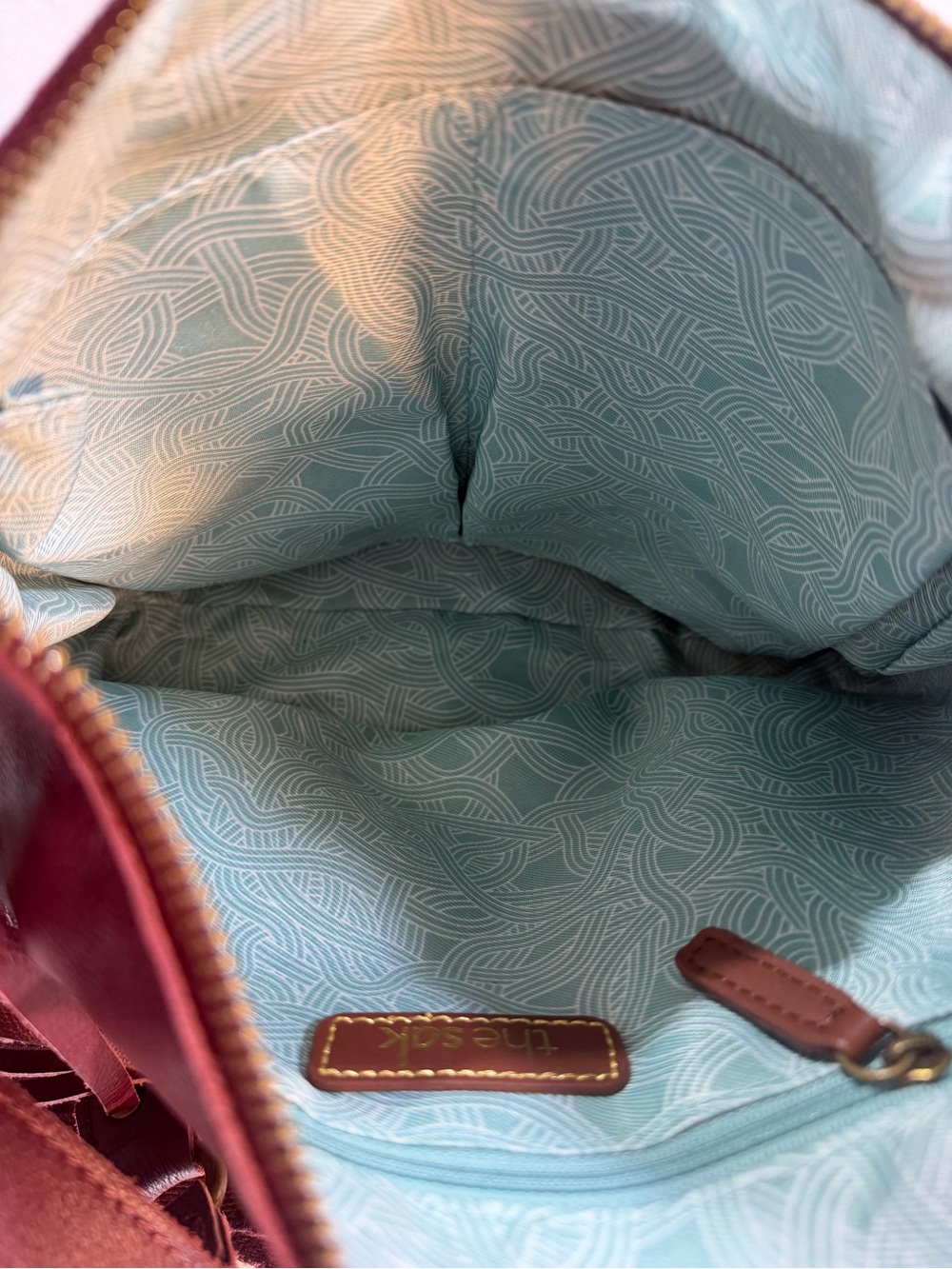 The Sak Woven Patchwork Crossbody in Red and Burgundy - Picture 5 of 9